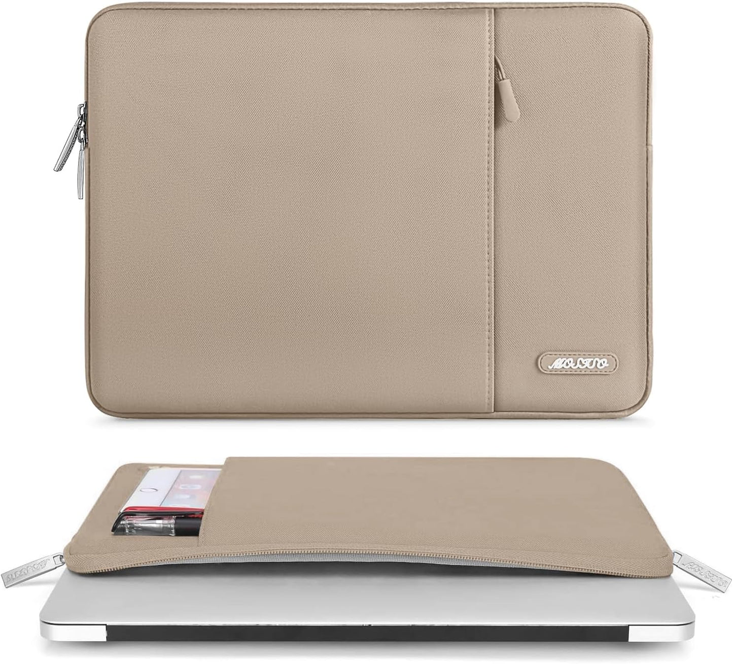 MOSISO Laptop Case 13.3 inch, 13-13.3 inch Laptop Sleeve Compatible with MacBook Air/Pro 13 / Pro 14, HP Dell ASUS Lenovo Notebook, Polyester Vertical Computer Sleeve Bag with Pocket, Taupe Brown