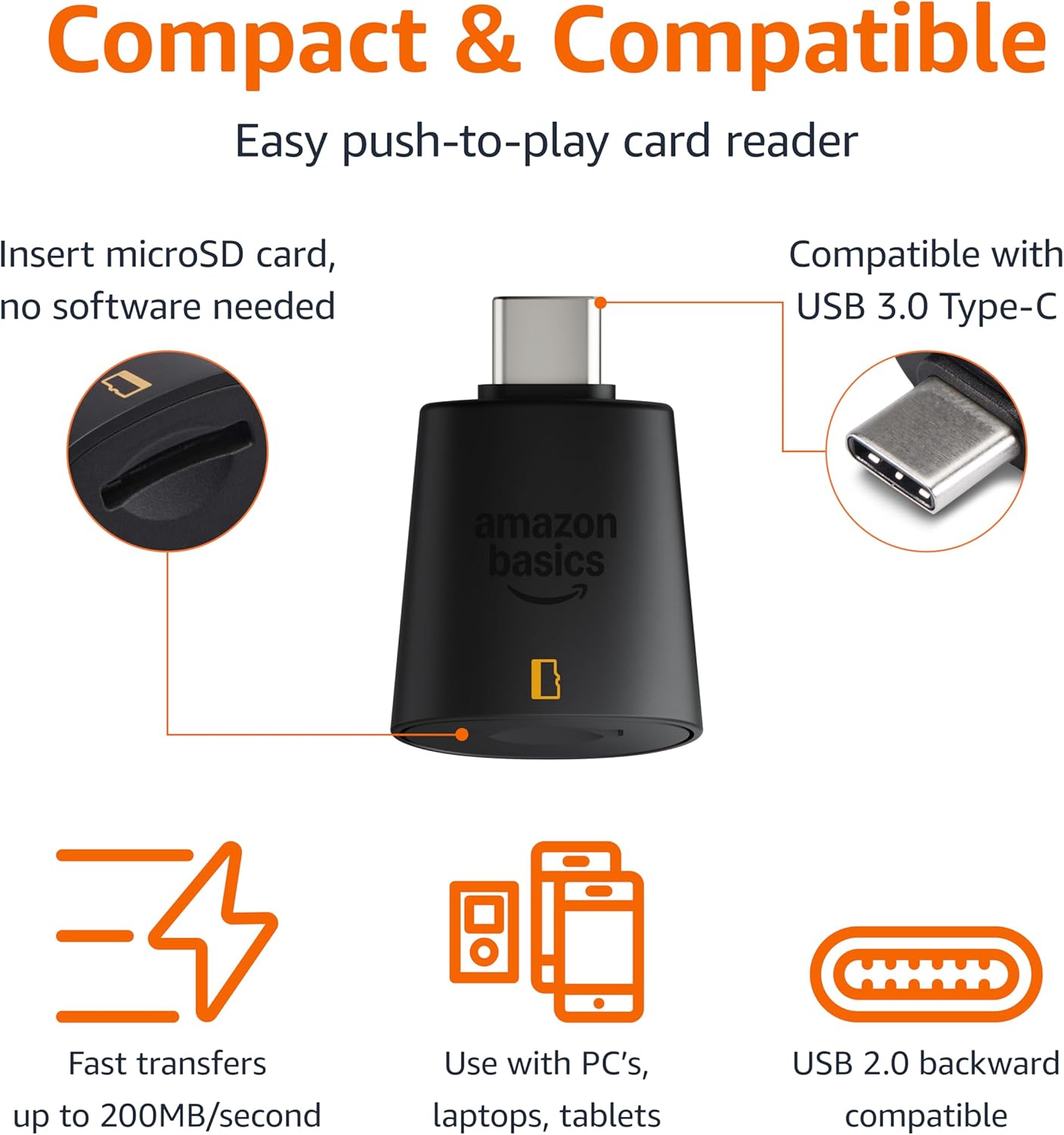 Amazon Basics Micro SD Card Reader USB-C 3.0