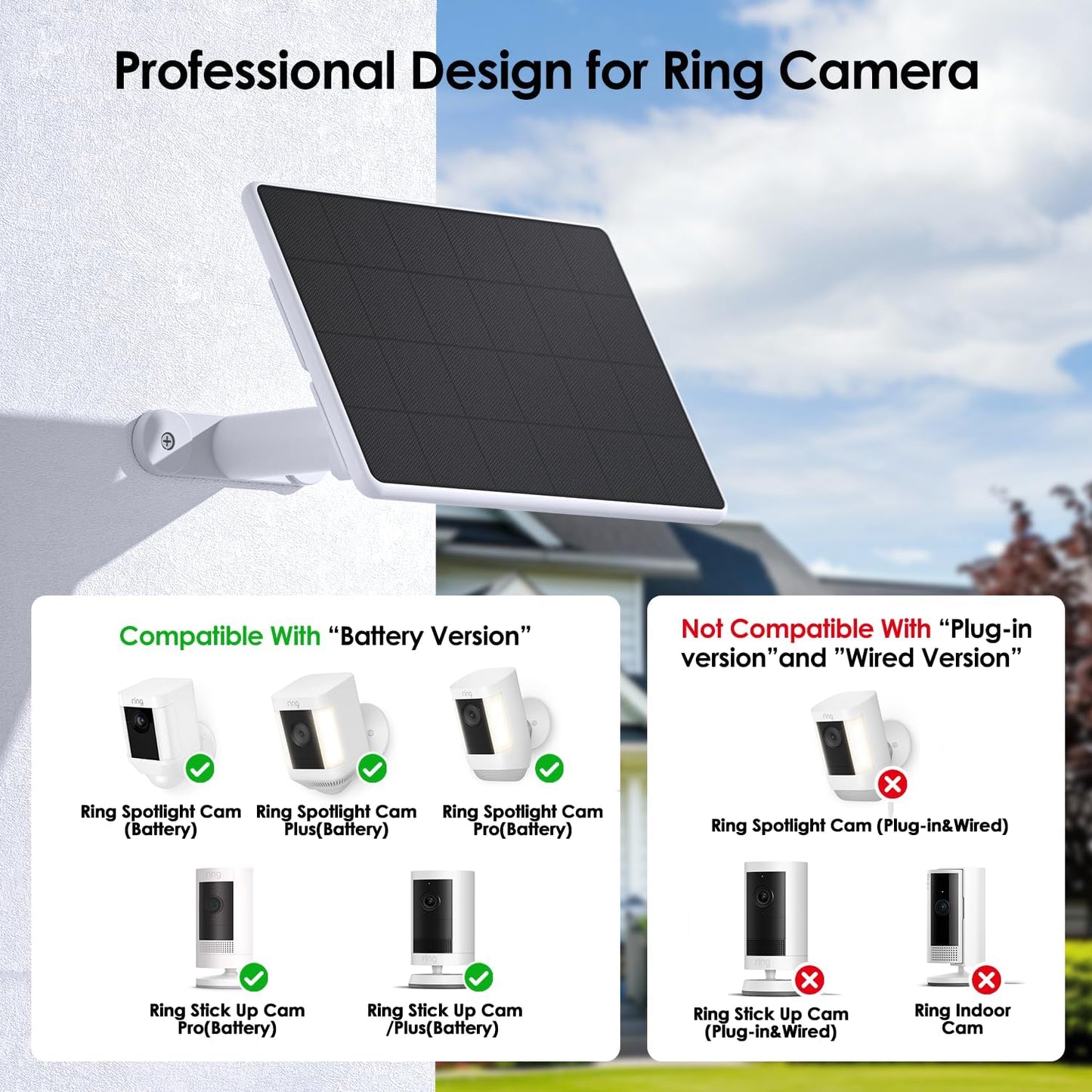 6W Solar Panel for Ring Spotlight Cam Battery & Stick Up Cam Battery, High-Efficiency Solar Charger with 360° Adjustable Retractable Bracket & 10ft Cable