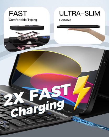 NOKBABO for iPad 11th 10th Generation Case with Keyboard, Magnetic Wireless Detachable Folio case with Pencil Holder, Keyboard for iPad 11th(A16,2025) & ipad 10th Generation(2022) - Black