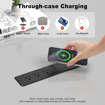 8 in 1 Recessed Power Strip with 15W Wireless Charger, 20W Fast Charging Furniture Outlet, Plug in 3 AC Outlets & 4 USB Ports Flush Mount, 10FT Cord