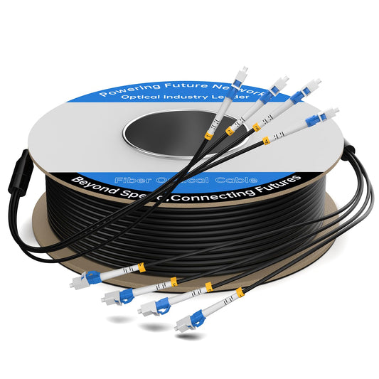 50M/165FT Outdoor Armored LC to LC Fiber Optic Cable, 4 Core OS2 Single Mode 9/125μm, Industrial TPU Jacket, OD 5mm, 4 Strands, SMF, Direct Burial, Heavy-Duty LC-LC Patch Cord for Harsh Environments