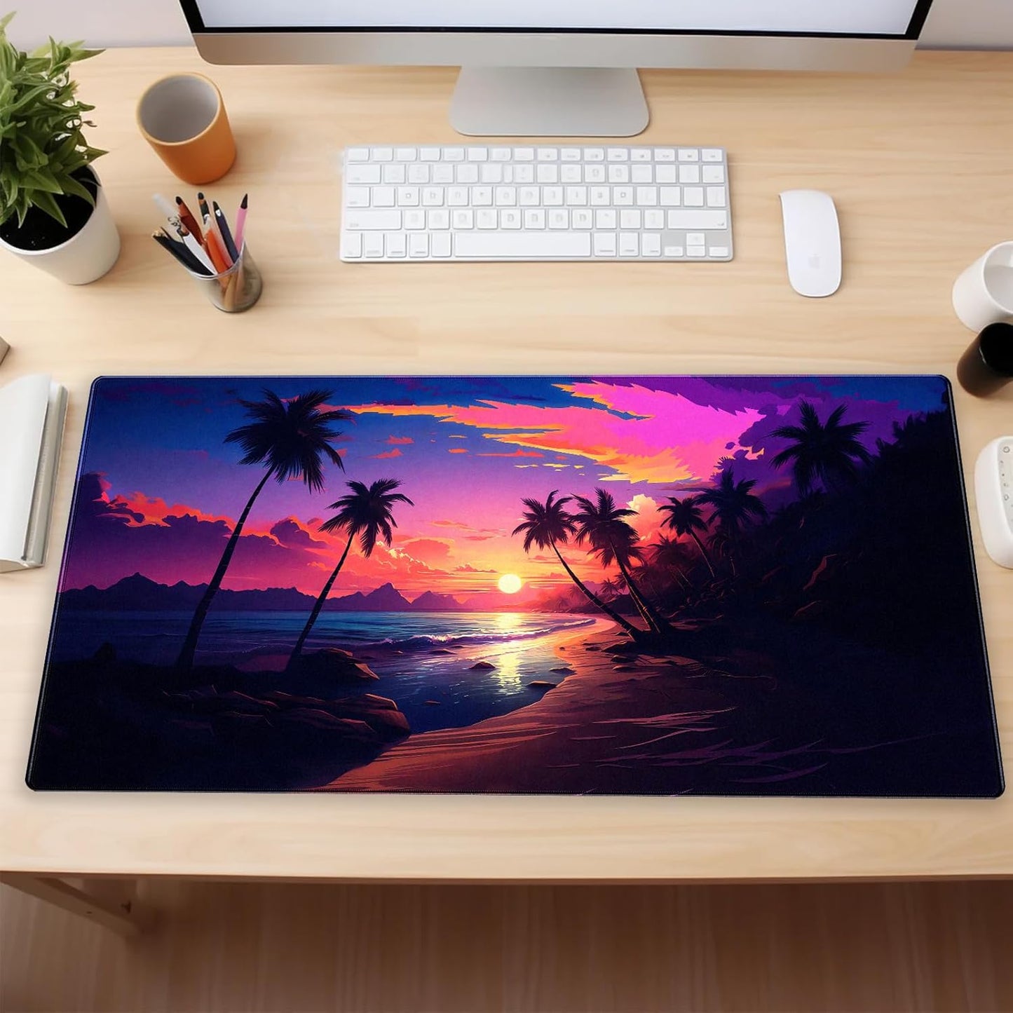 Sunset Beach Gaming Mouse Pad for Desk, Fantasy Ocean Art Desk mat Extended Large Desk Pad ，XXL Mouse pad for Home or Office Computer Laptop 31.5 X 15.7 inch