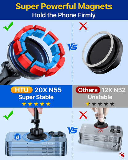 HTU for MagSafe Car Phone Mount Magnetic Phone Holder for Windshield Vent Dashboard Magnetic Suction Phone Mount for iPhone 16/15/14/13/12 & Android (Navy Blue)