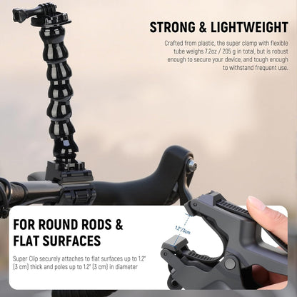 NEEWER Flexible Clamp Mount Compatible with GoPro DJI Action Cameras, Jaw Flex Super Clamp Holder, Desk Pole Clip Mount with Tube & Adapter Accessories for Photography & Video Recording, GP-80