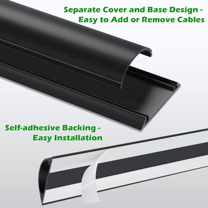Cord Cover Floor 68in (4 x L17in), Large Capacity Floor Cable Cover, Hard PVC Cord Hider, Wire Cable Management Raceway, Black, Cord Cavity - 1.8"(W) x 0.6"(H)