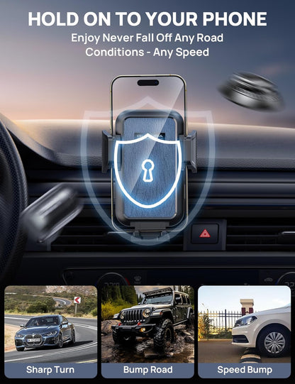 [2025 New] Dashboard Phone Holders for Your Car (+Vent Hook)[Military Grade Stable] Car Cell Phone Holder, Non-Slip Silicone Carbon Fiber Car Phone Mount, Rotatable Suction Cup for All Phone, Blue