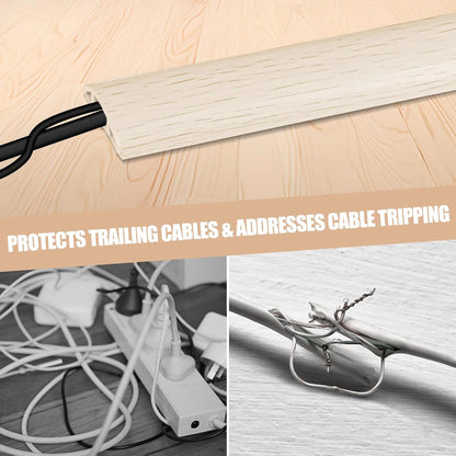 Floor Cord Cover Cavity 0.8"x0.37" Self Adhesive Cord Hider, 10FT Low Profile Cable Management, Extension Strip Protector for Wires, Prevent Cable Trips for Offices, Gyms, Exhibitions (Yellow Wood