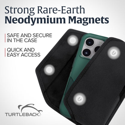 Turtleback Belt Clip for iPhone 16 Pro Max, 15 Pro Max, 14 Pro Max -Medium- Fits w/Shockproof Commuter Style Cases, Premium Black Nylon, Horizontal Belt Holder Magnetic Closure HD Rotating Clip