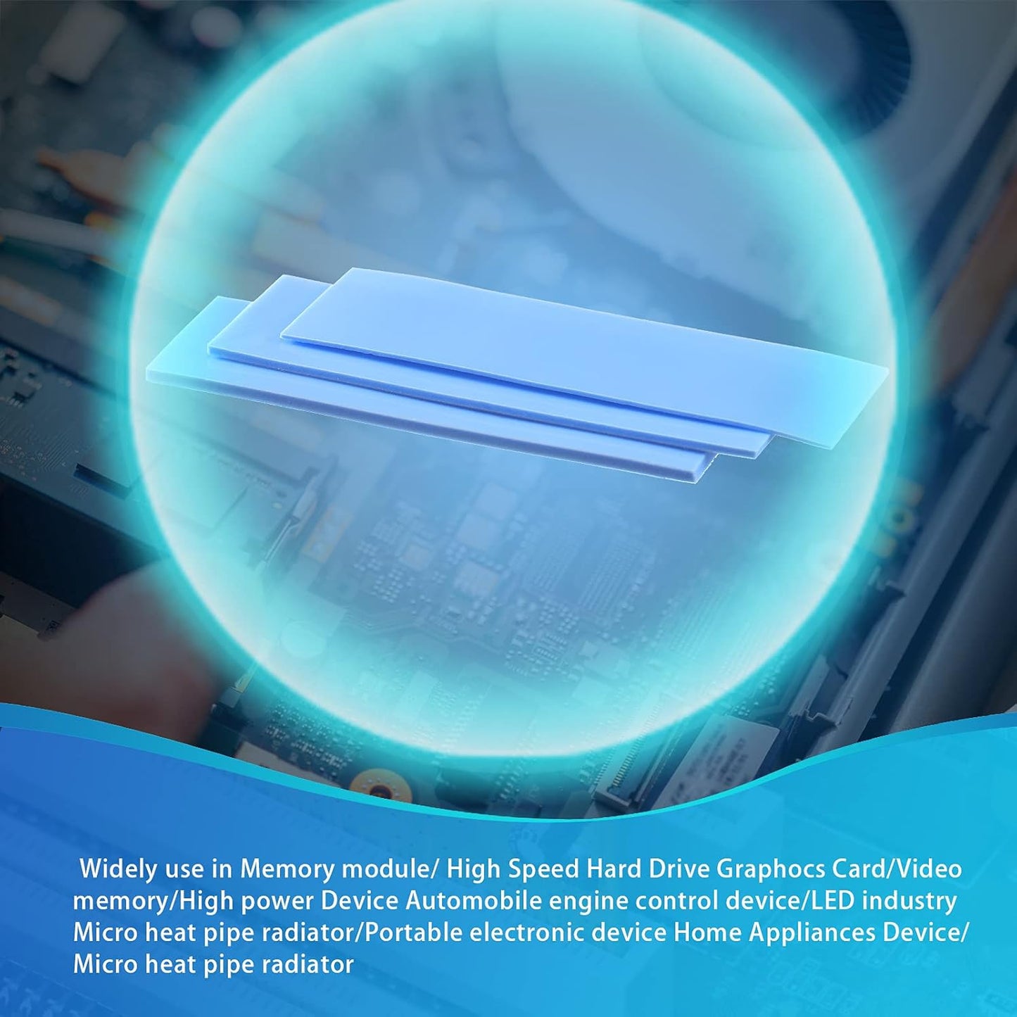 Outus 30 Pieces 2.6 x 0.8 x0.1 Inch Silicone Thermal Pad Reusable CPU SSD Thermal Conductive Silicone Pad Each Thick for Gpu Heatsink CPU Chip Heat Conduction or LED Heat Conduction(Light Blue)