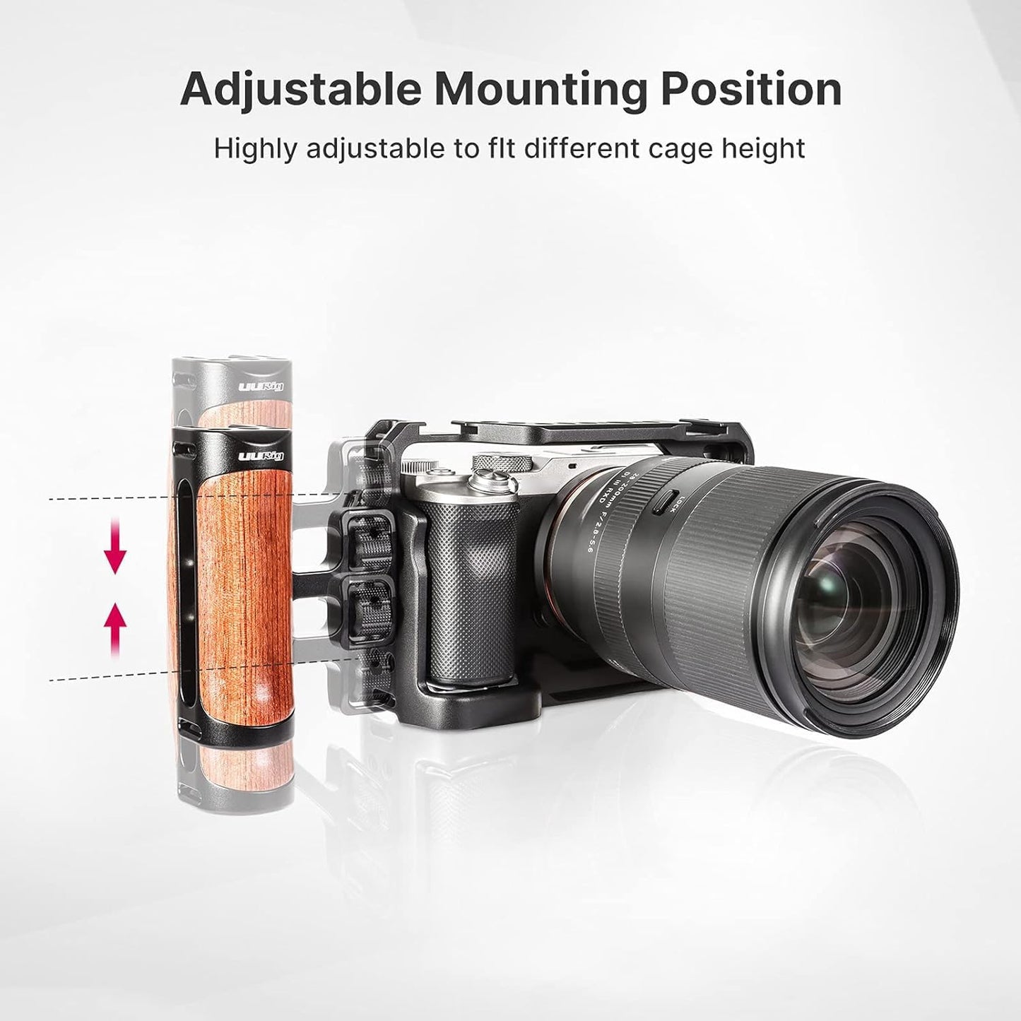 R075 Wooden Handle Grip Left Right Compatible for Sony A6400 A6600 A7III A7IV Nikon Canon Panasonic Camera Cage, for iPhone/Smartphone Video Rig Video-graphy Accessories Mobile Filming 1/4" Bracket