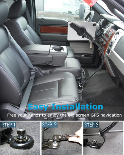 Gooseneck Car/Truck Seat Rail Tablet Holder Mount for 9.5"-14.5" iPad, Heavy Duty Car Floor Bolt Tablet Mount for iPad Pro 11, 12.9/Air, Galaxy Tabs, Surface Pro/Go, Tablets, Other 13" Devices