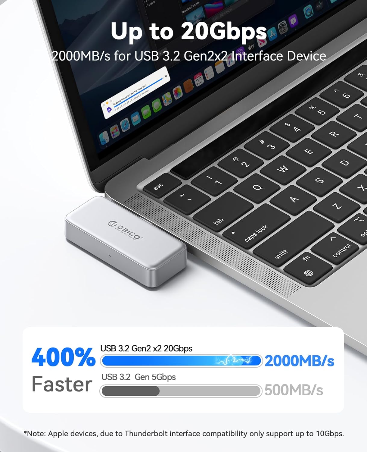ORICO FlashPod 512GB Portable SSD Up to 2000MB/s, Direct Plug Design, High-Speed External SSD with USB 3.2 Gen2x2 20Gbps Interface, Reliable Storage for iPhone 16 Series, Tablets, Laptops - S20