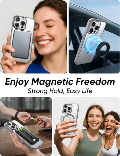 MAGIC JOHN 360° Rotatable Magnetic Invisible Stand for iPhone 14 Pro Case [Anti-Slip Grip] [Compatible with MagSafe] 16FT Shockproof for iPhone 14 Pro Case with Kickstand, Gray