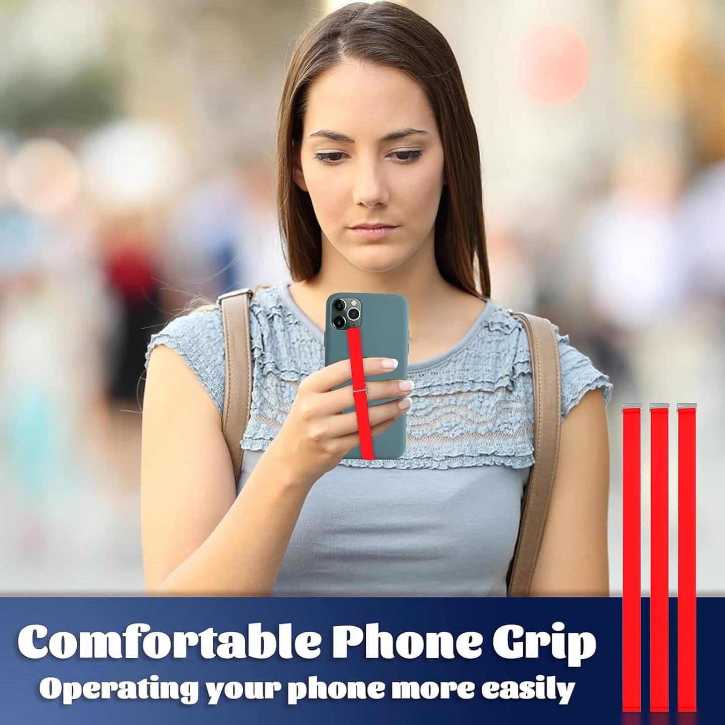 Silicone Phone Strap Holder for Hand, 3pcs Grips for Case with Clip of Phone Finger Grip Strap as Loop Holder for iPhone 15/15 Pro, Android(230, 3 Red)