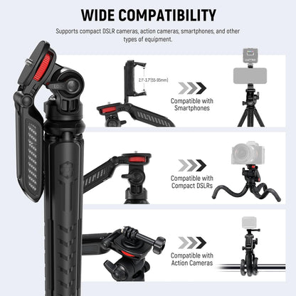 NEEWER Mini Flexible Tripod for iPhone & Camera with Remote/Handle/Phone Holder/Action Camera Adapter, Portable Pocket Desk Tripod for Travel Vlogging Compatible with iPhone GoPro Samsung, TP36