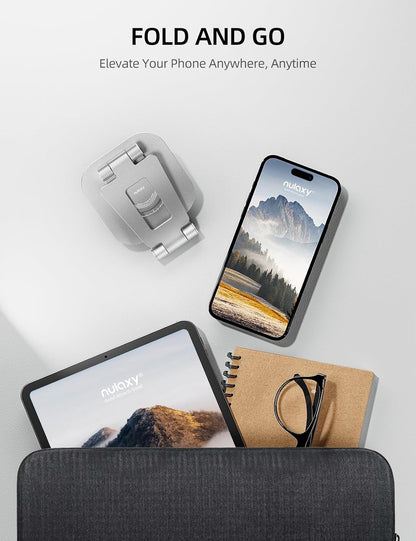 Nulaxy Rotatable Cell Phone Stand, Fully Adjustable Foldable Desktop Phone Holder Cradle Dock, Thick Case Friendly, Compatible with All Phones, Nintendo Switch, Silver