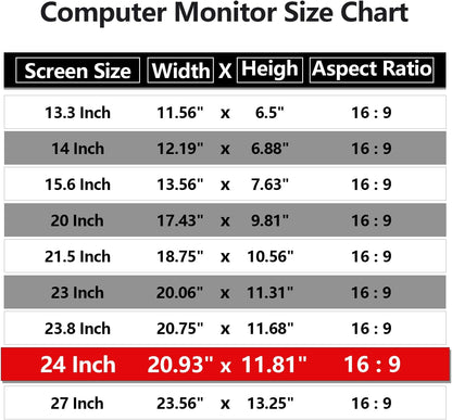 Computer Privacy Screen Protector 24 Inch with Hp Dell Acer Asus Samsung LG and More, Removable Security Shield Filter for 16:9 Aspect Ratio Monitor Like ViewSonic Sceptre AOC Koorui BenQ (24" Diagonal 16:9 1 Pack)