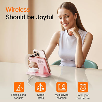 2025 3 in 1 Wireless Charger for iPhone 16 15 14 13 12 11 XR 8, Apple Charging Station for Apple Watch 10/9/Ultra/8/7/SE/6/5/4 & AirPods Series, Wireless Charging Station for Multiple Devices Apple