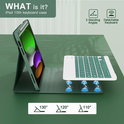 NOKBABO for iPad 11th 10th Generation Case with Keyboard, Magnetic Wireless Detachable Folio case with Pencil Holder, Keyboard for ipad 11th(A16,2025) & iPad 10th Generation(2022) - Midnight Green