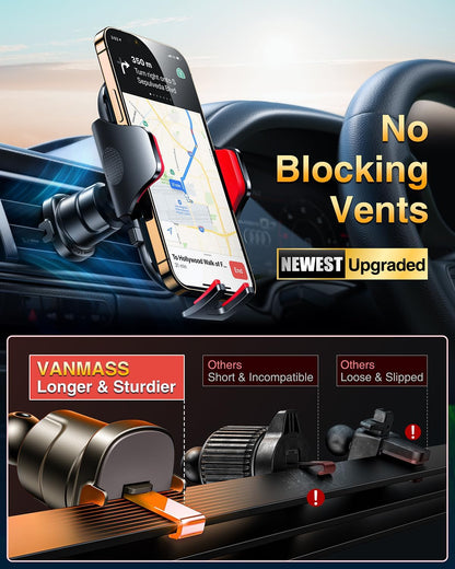 VANMASS [Longest Lasting] True Military-Grade Car Phone Holder Strongest Suction & Clip Cell Mount Dashboard Windshield Vent Automobile Cradle Truck Accessories for iPhone 16 15 Pro Max 14 13 Android