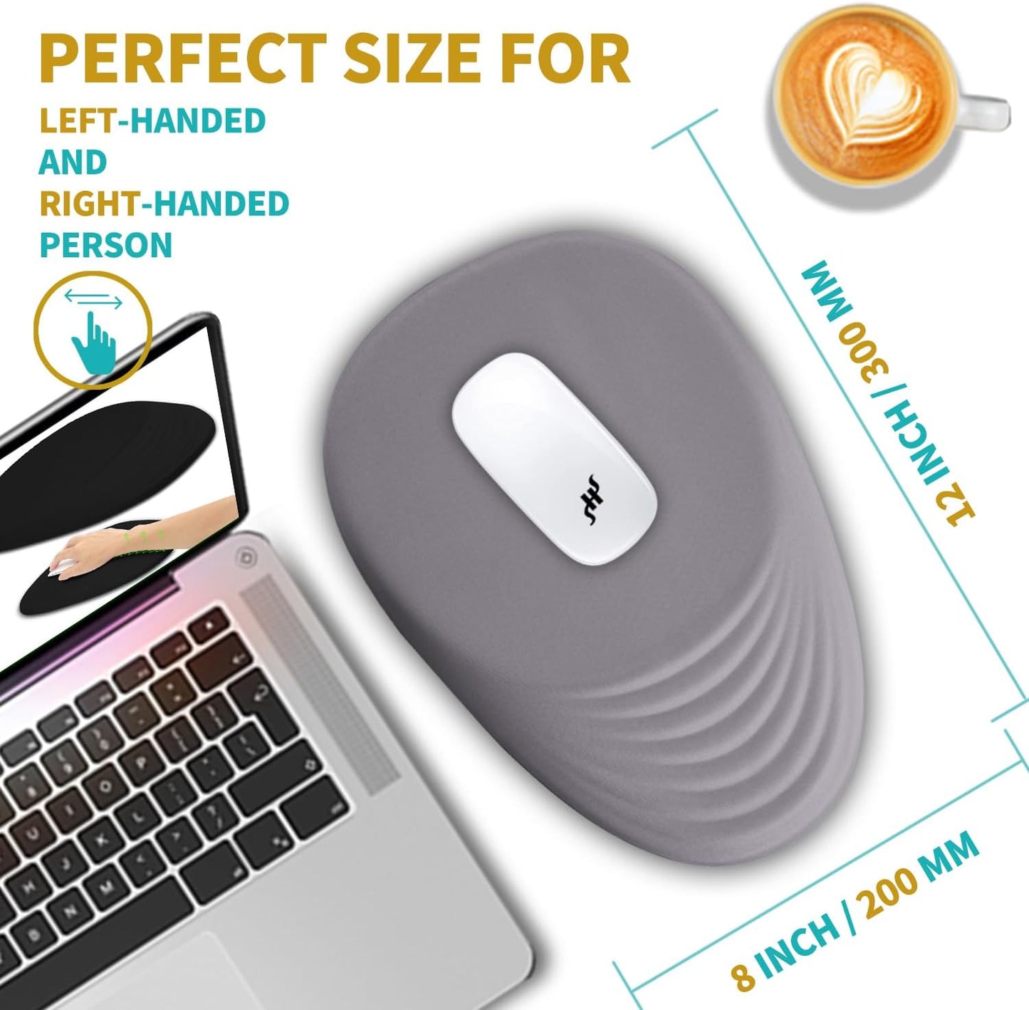 Hokafenle Ergonomic Mouse Pad Wrist Support with Stepped-Wedge Design, Wrist Rest Pain Relief Mousepad Filled with Memory Foam, Carpal Tunnel Mousepad for Wireless Mouse(12x8 inch, Light Purple Grey)