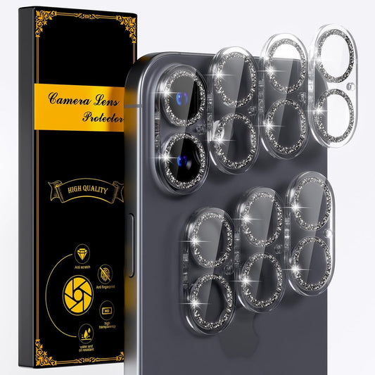 beuxece for 6 Pack iPhone 16 / iPhone 16 Plus Camera Lens Protector [Drop Protection] [Case Friendly] [Easy Installation] 9H Tempered Glass Camera Screen Protector Cover Accessories, Glitter Black