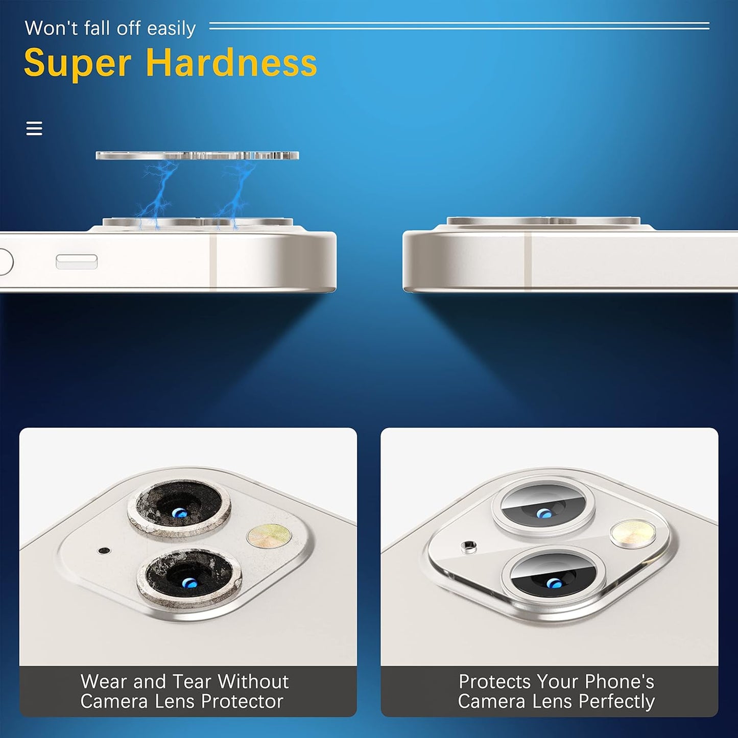 UniqueMe [3 Pack Compatible with iPhone 13 6.1" / iPhone 13 Mini 5.4" Camera Lens Protector Tempered Glass, [Case Friendly][New Version][Scratch-Resistant][Easy Installation] - Silver Circle