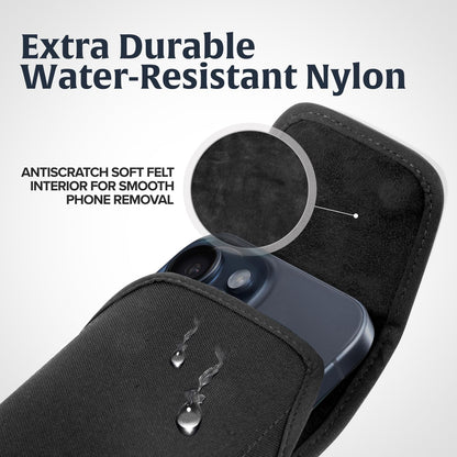 Turtleback Belt Clip for iPhone 16 Pro Max, 15 Pro Max, 14 Pro Max -Small- Fits w/Slim MagSafe Style Cases, Premium Black Nylon, Vertical Belt Holder, Magnetic Closure, HD Rotating Belt Clip