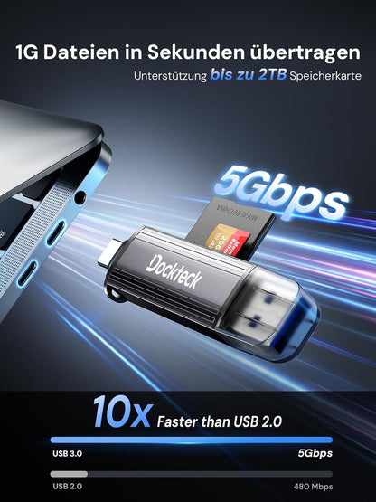 SD Card Reader, Dockteck USB 3.0 Card Reader to Micro SD Card Adapter to SD TF Memory Stick, Dual-Slot OTG Reader for UHS-I SD/Micro SD/SDHC/SDXC/MMC, for MacBook,iPad Pro/Air, iPhone 15, Android