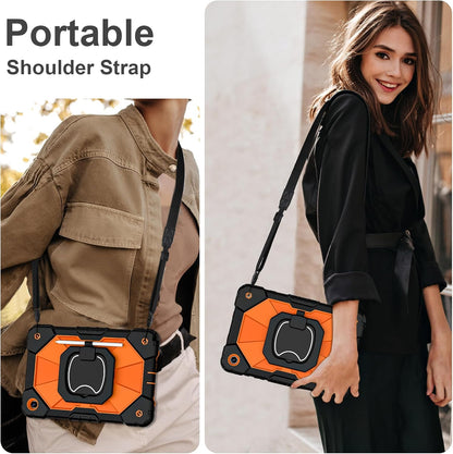for Galaxy Tab A9 Plus Case 11 Inch, Rugged Case for Samsung Galaxy A9+ Tablet with Screen Protector 360 Rotating Stand Shoulder Strap Pen Holder, 2023 Model(SM-X210/X216/218), Black Orange