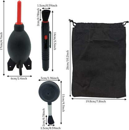 Lens Cleaning Kit Contains 2 Pcs Rubber Rocket Air Blower Duster, Lens Cleaning Pen, Blower Brush Dust Cleaner and Carrying Pouch, for Lens, Camera, SLR, Telescope, Magnifying Glass, Phone