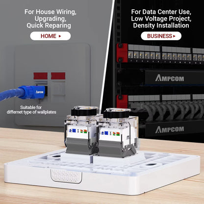 AMPCOM CAT6A UTP RJ45 Keystone Jack 50u Gold Plating Reusable Ethernet Wall Jack with Adjustable Ratchet Lock (No Tool and Zip Tie Required) - Gray (12-Pack)