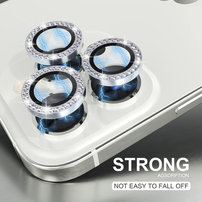 Choiche [3+1 for iPhone 14 Pro/iPhone 14 Pro Max Camera Lens Protector Bling, 9H Tempered Glass Camera Cover Screen Protector Metal Ring Decoration Accessories (Diamond-Silver)