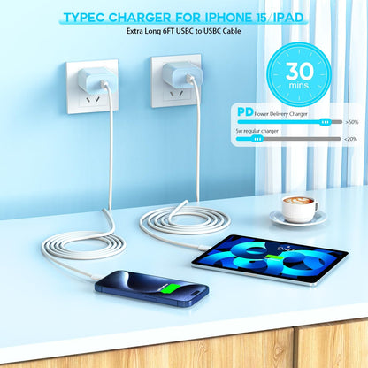 【Apple MFi Certified】20W USB C Fast Charger iPhone 16 15 Charge Block 3Pack 6 FT TypeC Fast Charger Cable for iPhone 16/16 Pro/16 Pro Max/iPhone 15/15 Pro Max/15 Plus All USB C Charging Devices(Blue)