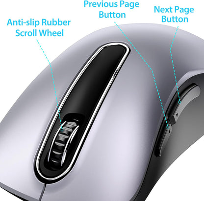memzuoix 2.4G Wireless Mouse, 1400 DPI Mobile Optical Cordless Mouse with USB Receiver, Portable Computer Mice Wireless Mice for Laptop, PC, Desktop, MacBook, 5 Buttons (Gunmetal)