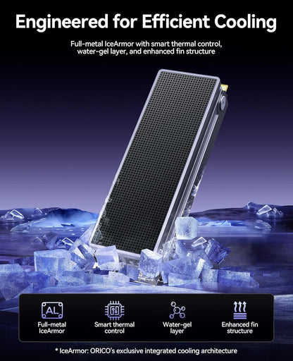 ORICO OSC 1TB M.2 NVMe SSD for Desktop PC, PCIe 4.0 Internal SSD with 7450MB/s Read, TLC NAND, Pre-Installed Pro-Grade Finned Heatsink, Innovative IceArmor Cooling, M.2 2280 Drive