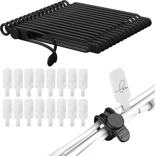 32Pcs Nearockle Cable Labels and Silicone Cable Ties Cable Management Set, Reusable 16 Cable Ties+16 Cord Labels for Electronics, Travel Home Office Desk Wire Organization (Black)