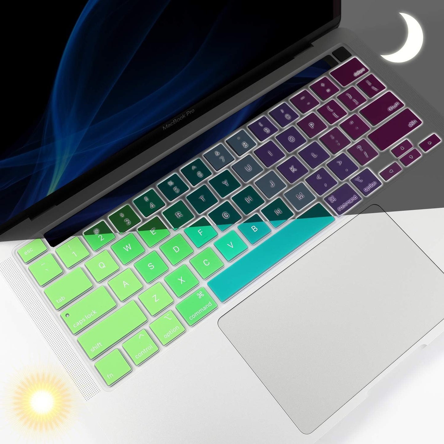 Allinside Keyboard Cover Skin for 2020 MacBook Pro 13 inch A2338 M1 A2251 A2289 and 2019 MacBook Pro 16 inch A2141 with Touch Bar & Touch ID, Rainbow
