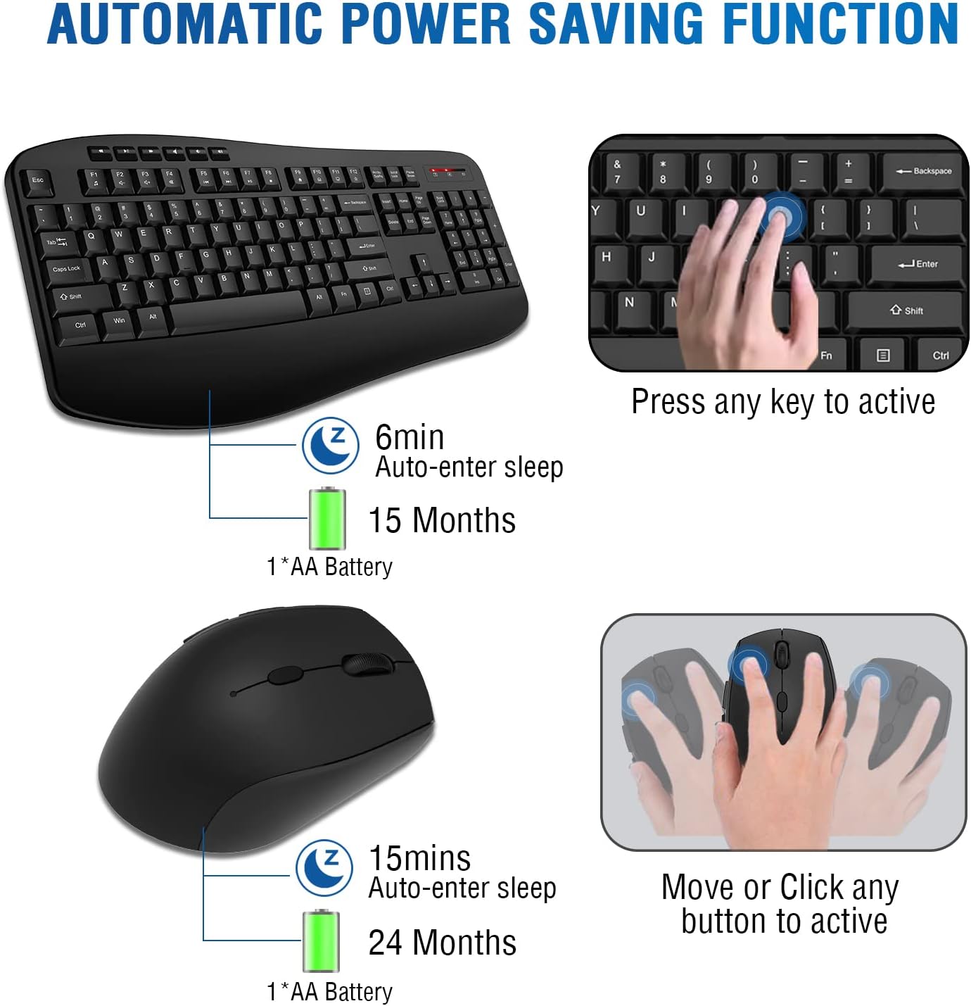 Wireless Keyboard Mouse Combo, EDJO 2.4G Full-Sized Large Wireless Keyboard with Comfortable Palm Rest and Optical Wireless Mouse for Windows, Mac OS PC/Desktops/Computer/Laptops