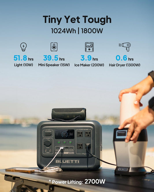 BLUETTI Elite 100 V2 Solar Generator with 350W Solar Panel (Ships Separately), 1024Wh Portable Power Station w/ 4 1800W AC Outlets, 35% Smaller, Ideal for Camping, Emergencies, Backup Power(2025 New).