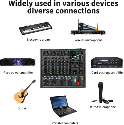 8 Channel Dj Mixer, Dj Board for Pa Stage systems with 99 Kinds of DPS Digital Effects,Echo+Delay Effect,Mic/Line XLR+6.35mm Input, AUX, Usb,MP3 Player,Recording Headphone Jack,PA-8