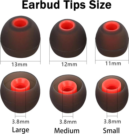 Silicone Earbud Tips - Fit Most In-Ear Earbuds (Inner Hole 3.8mm - 5.1mm) - 9 Pairs S M L