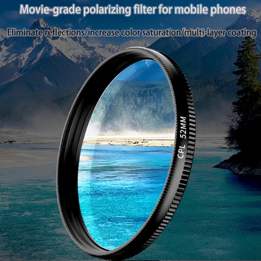 52mm Clip-On Cpl Phone Camera Lens Filter Kit, Circular Polarizer Polarizing Filter Compatible with Most Cell Phones, Cell Phone Lens Polarizing Filter for Iphone with Cleaning Cloth and Case Box(1pcs