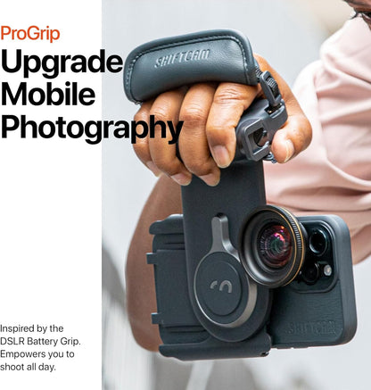 ShiftCam ProGrip Starter Kit – DSLR-Style Phone Camera Grip with Built-in Powerbank, Wireless Shutter Button and Qi Charging, Freestanding Dock & Tripod Mount – Compatible w/Android & iPhone