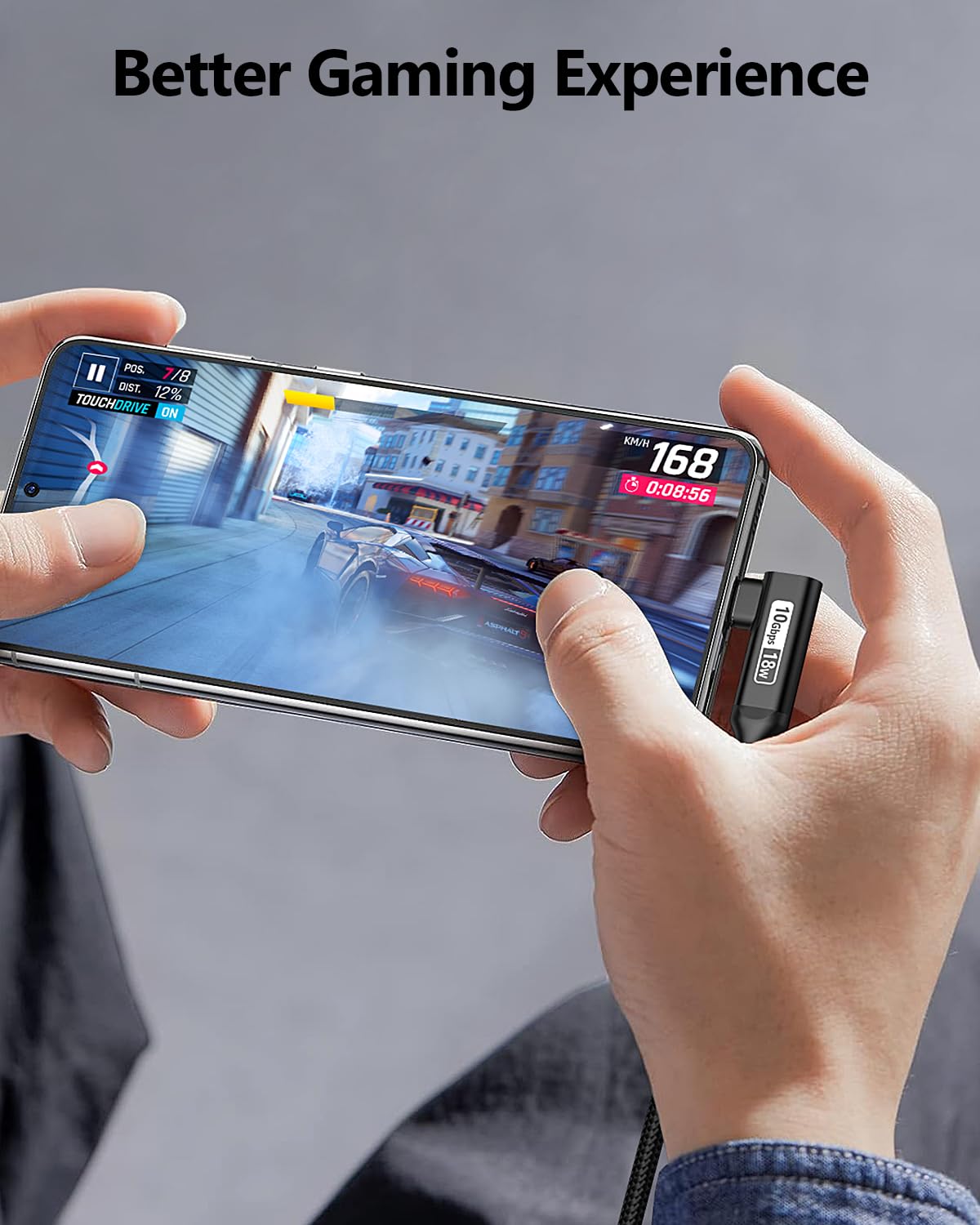 SUNGUY USB C Cable Right Angle 0.8FT, 10Gbps USB 3.1 Gen 2 to USB C Data Cable Compatible with iPhone 16/15 Series, Android Auto, Samsung Galaxy S24/S23, SSD, Huawei P30/P20, i-Pad Pro-Black