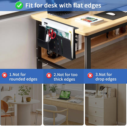 LUKETURE Laptop Holder, Steel Desk Side Storage, No Drill Standing Desk Accessories, Clamp on Laptop Mount with Pen Holder, Fits Flat Edge Tables 0.3" to 2.8" (Black, M(1 Tier))