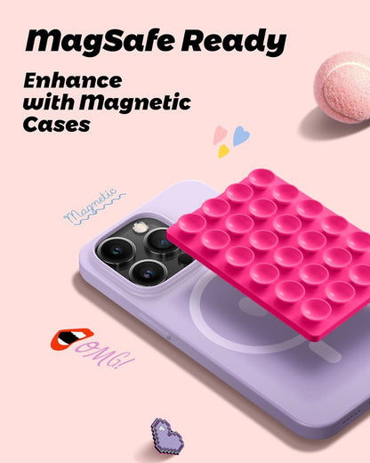 amBand Magnetic Suction Phone Mount for MagSafe Case, Silicone Sticky Grip Secure Holder for iPhone, Hands-Free Taking Photo/Recording Video/Live Streaming for Instagram Influencer/Creator, Hot Pink
