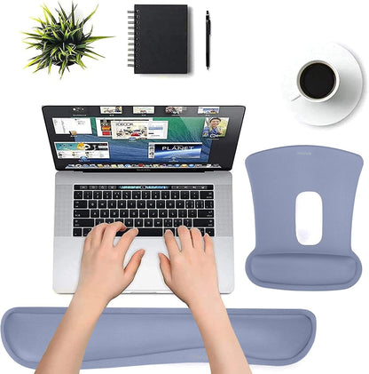 MOSISO Wrist Rest Support for Mouse Pad & Keyboard Set, Ergonomic Mousepad Non-Slip Base Home/Office Pain Relief & Easy Typing Cushion with Neoprene Cloth & Raised Memory Foam, Lavender Gray