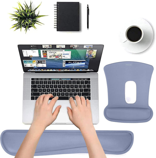 MOSISO Wrist Rest Support for Mouse Pad & Keyboard Set, Ergonomic Mousepad Non-Slip Base Home/Office Pain Relief & Easy Typing Cushion with Neoprene Cloth & Raised Memory Foam, Lavender Gray